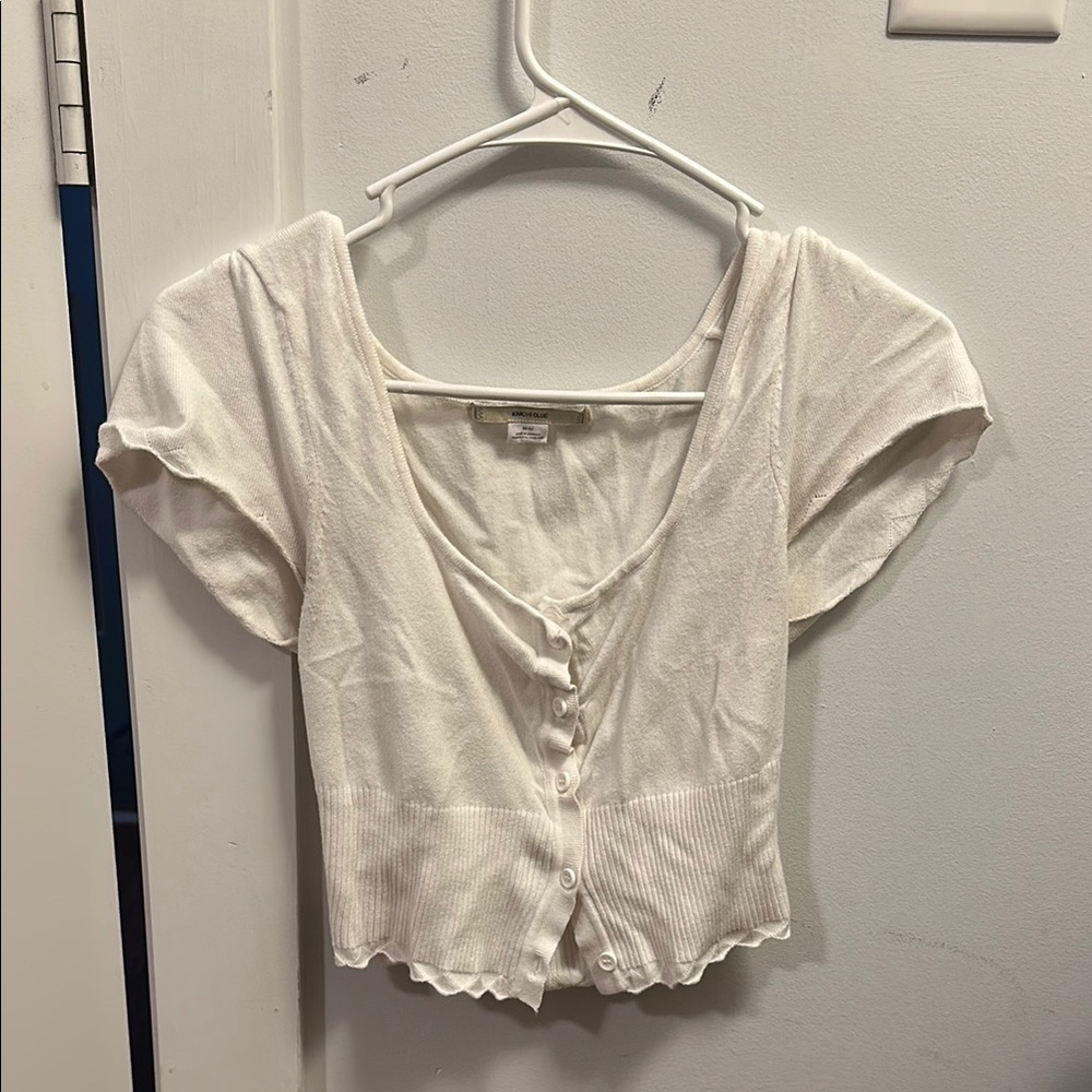 Kimchi Blue Cream Cap Sleeve Fitted Crop Blouse